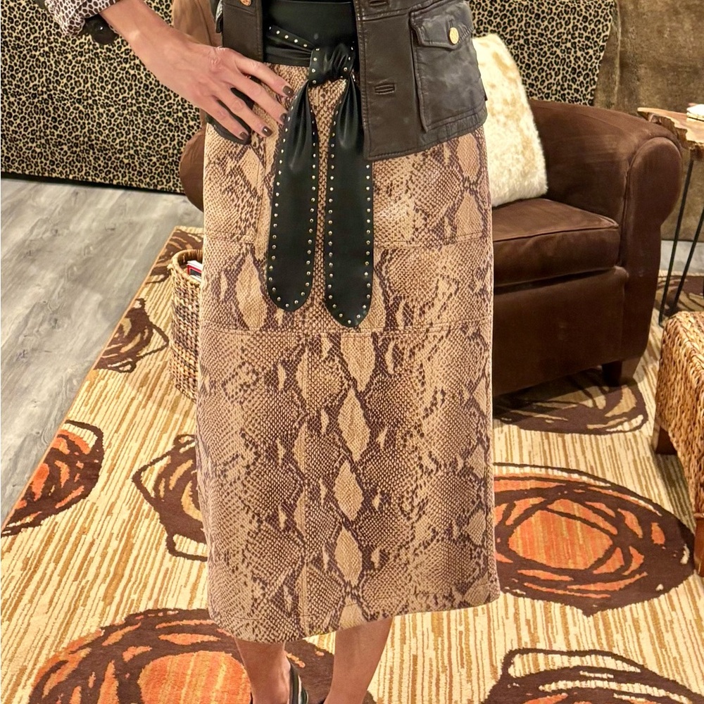 Snakeskin Skirt Animal Print Midi Skirt Leather Like Skirt Anthropologie